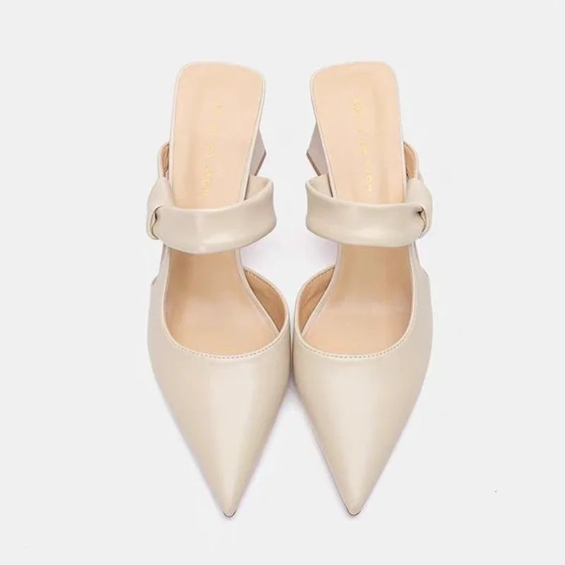 High-Heeled Shoes Lady Womens Slippers Outdoor Pointed Toe Pantofle Slides Female Mule Square Heel 2025 Cover Soft Mules Block