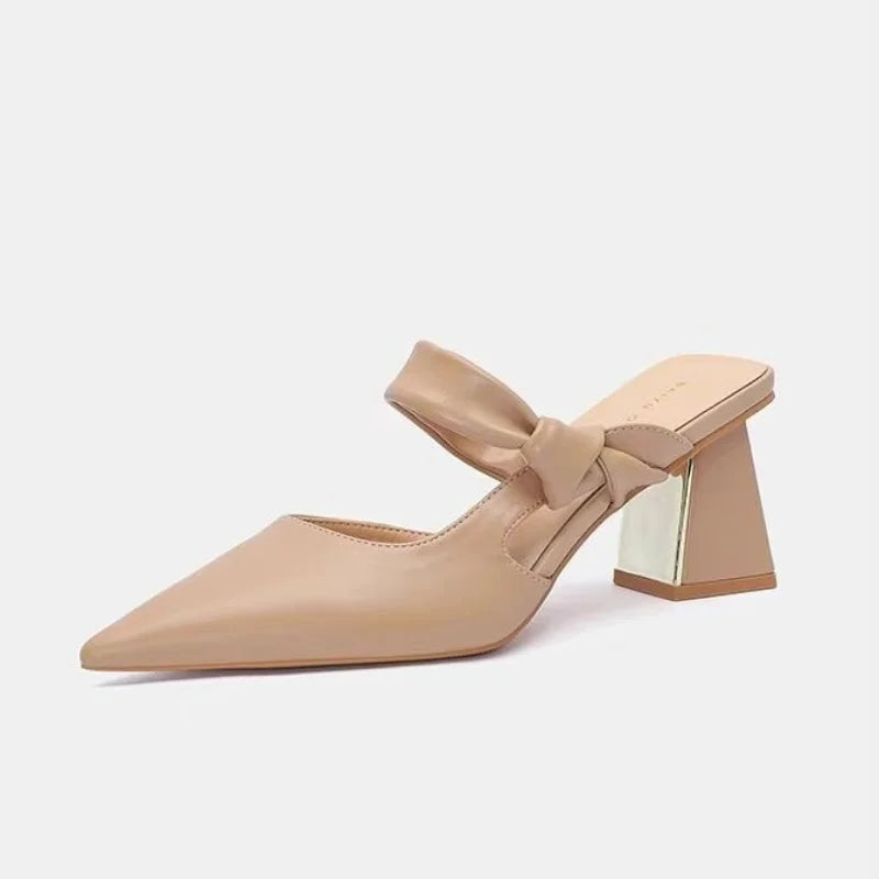 High-Heeled Shoes Lady Womens Slippers Outdoor Pointed Toe Pantofle Slides Female Mule Square Heel 2025 Cover Soft Mules Block