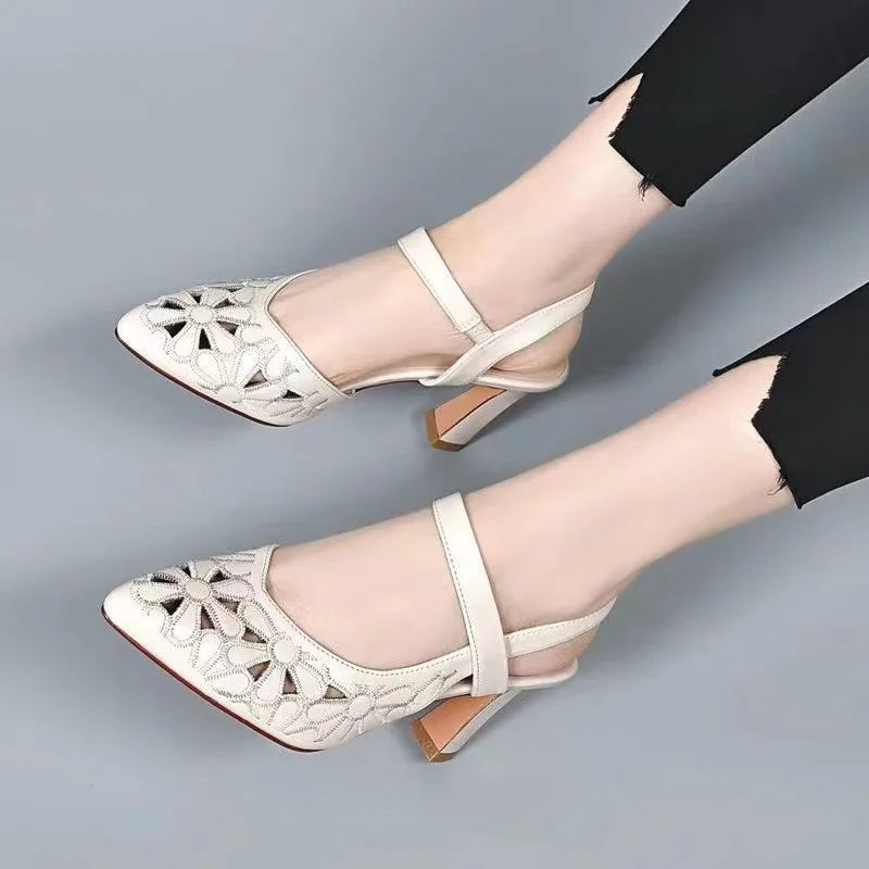 Ladies Shoes Pointed Toe Sandals for Women Block Heel Pumps Footwear Outdoor Red High Heels Spring Summer Chunky Heels Women