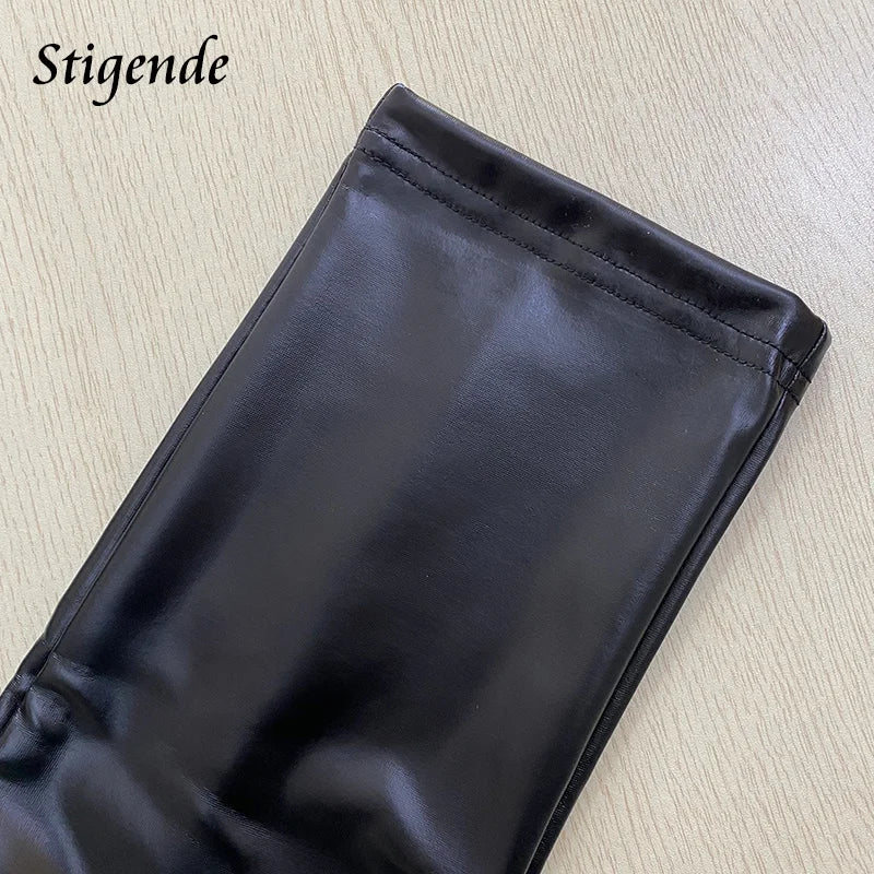 Stigende Black Pu Leather Skinny Pants Women Sexy Slim Fit Elastic Pencil Pants Ladies Solid Color Fake Leather Party Trousers