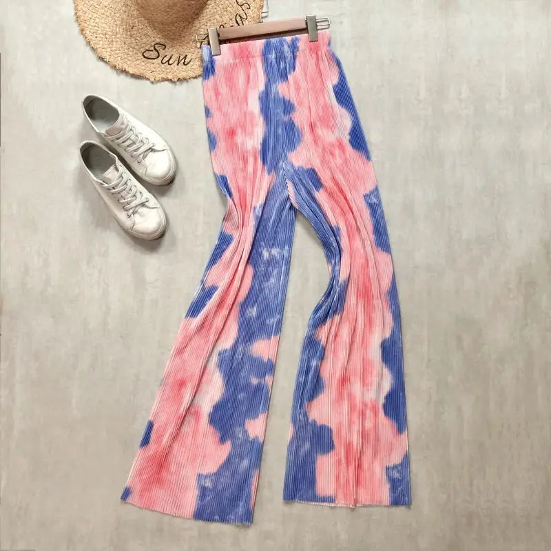 REALEFT 2024 New Spring Summer Painting Printed Long Pants Vintage High Waist Street Casual Loose Wide Leg Trousers Female