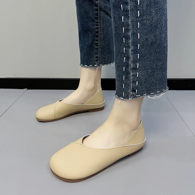 Women's Slip-on Leather Loafers 2024spring and Autumn Fashion Ballet Shoes Women's Casual Round Toe Cute Flat Sneakers Zapatilla