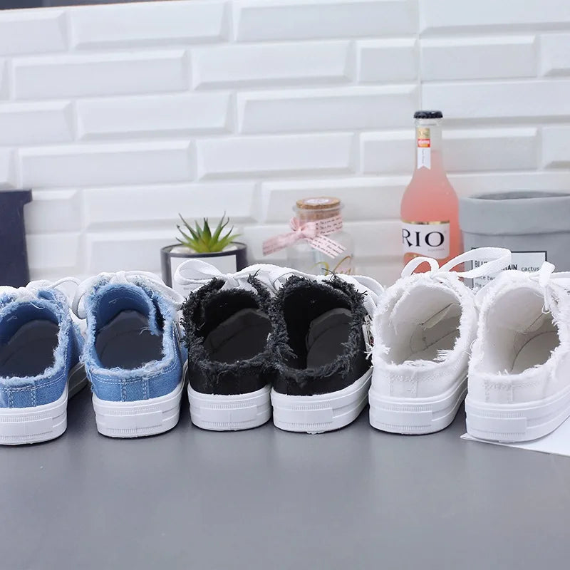 Women Canvas Shoes New 2023 Spring Summer flat sneakers women casual shoes low upper lace up white shoes