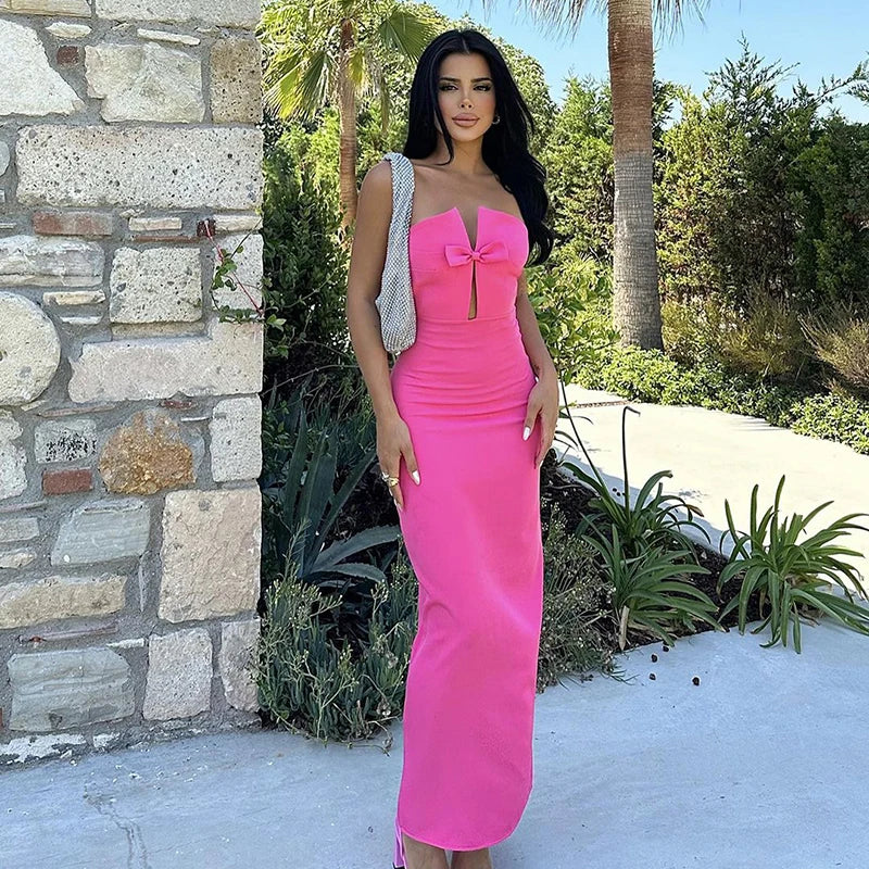 Black Sexy Maxi Dresses Women Summer New Elegant Strapless Sleeveless Off Shoulder Slim Dress Casual Streetwear Club Party Dress