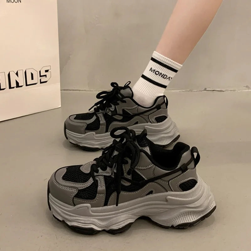 Chunky Platform Sneakers for Women Spring Fashion Thick Sole Vulcanized Shoes Woman Non Slip Mesh Breathable Casual Sports Shoes