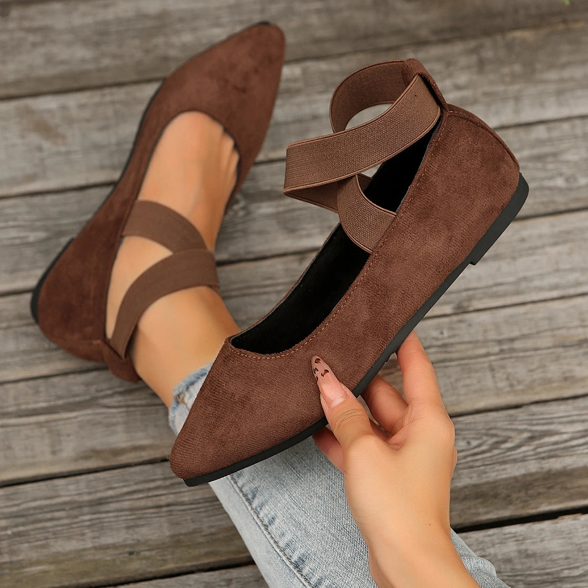 Flat Pointed Toe Flats for Women 2025 Spring New Beanie Shoes Shallow Mouth Elastic Strap Casual Women's Shoes