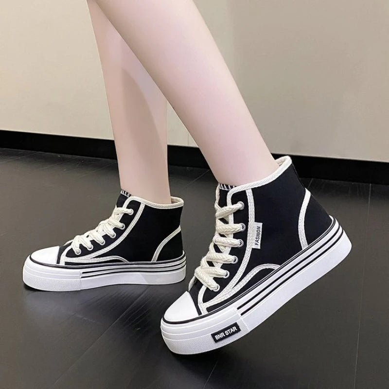 Canvas shoes for women, new spring and autumn 2025 fashion casual sneakers, student thick-soled white breathable leisure shoes