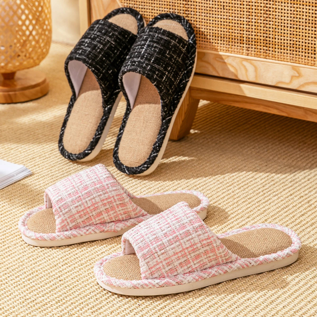 Linen Women Home Slippers Summer Beach Soft Sandals Breathable Comfortable Soft Non-Slip Slides Indoor Outdoor Men Slippers