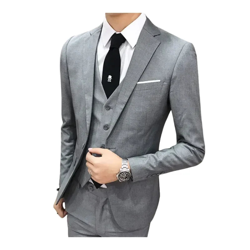 Suit (Blazer+ Vest + Pants) Men's Fashion Casual Outdoor Gentleman Business Wedding Slim-fit Formal British Style Wedding Suit