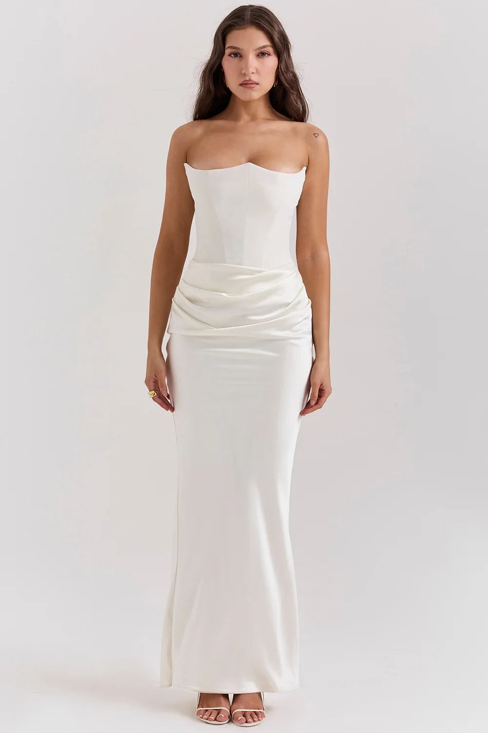 Elegant Mermaid Maxi Dress for Women Formal Occasion Prom Gown Strapless Corset Ruched Long Dress Party Evening Dress Lady Robe