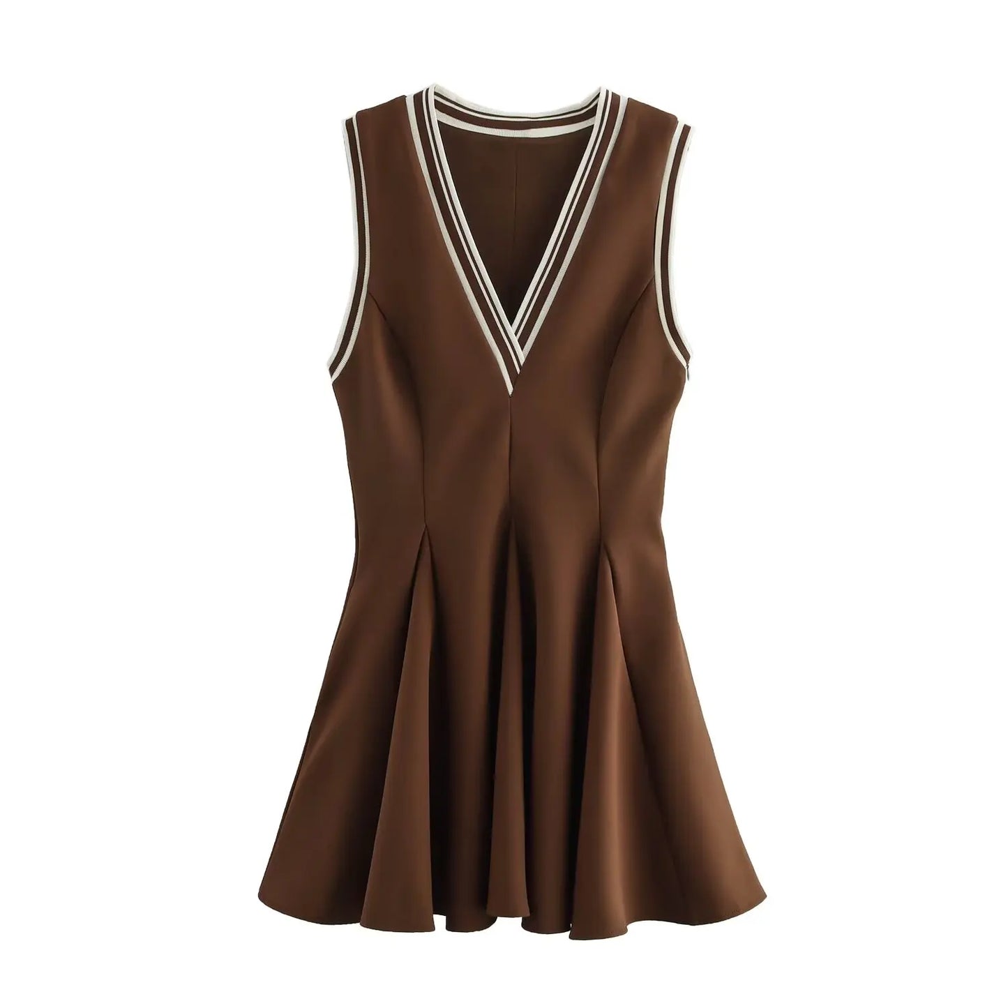 Women Brown Striped Short Dresses Elegant Sleeveless Pleated Casual Party Mini Beach Womens Dresses Woman Clothing