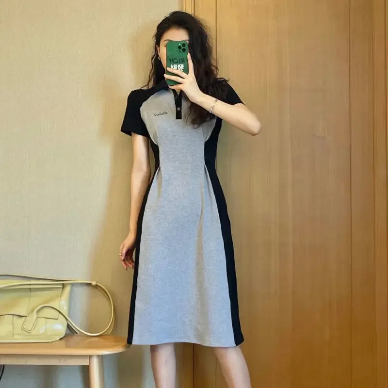 Midi Female Dresses 2024 Splicing Grey Clothing Women's Dress Short Mini Trendy Cheap Casual Offer Elegant Hot Cotton Sale Y2k