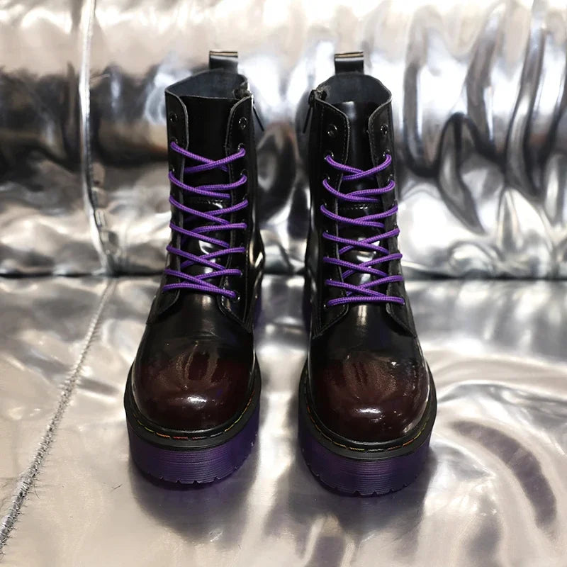 Ankle Boots for Woman 2025 New Women Increased Boots Fashion Genuine Leather PurpleCasual Motorcycle Luxury Shoes