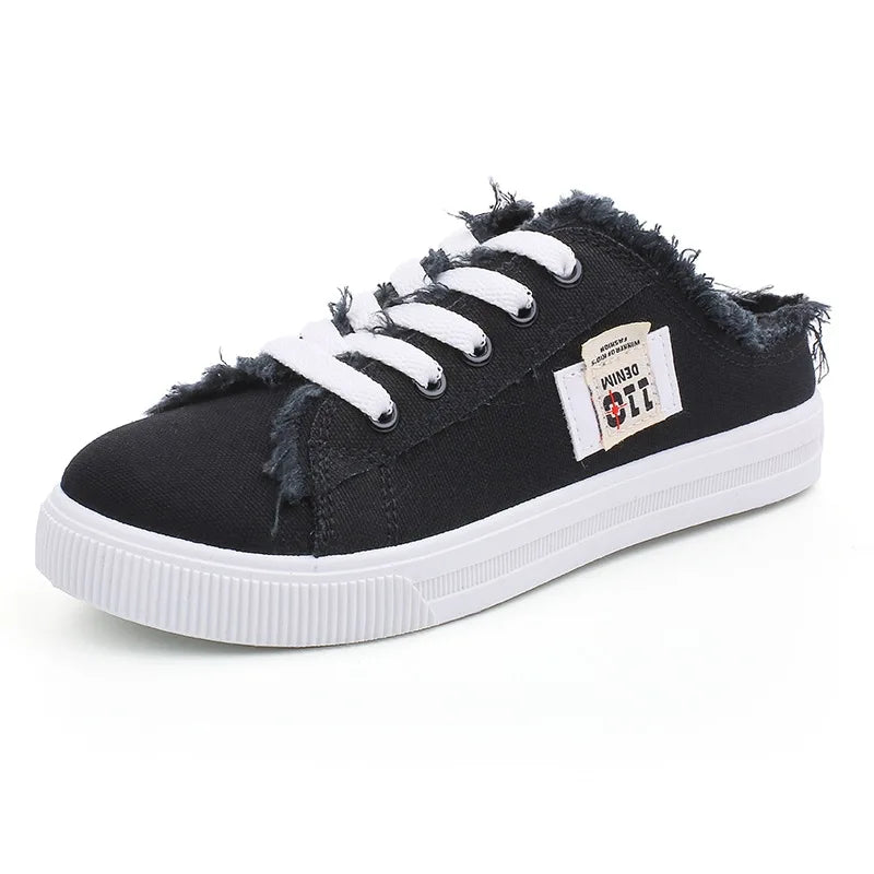 Women Canvas Shoes New 2023 Spring Summer flat sneakers women casual shoes low upper lace up white shoes