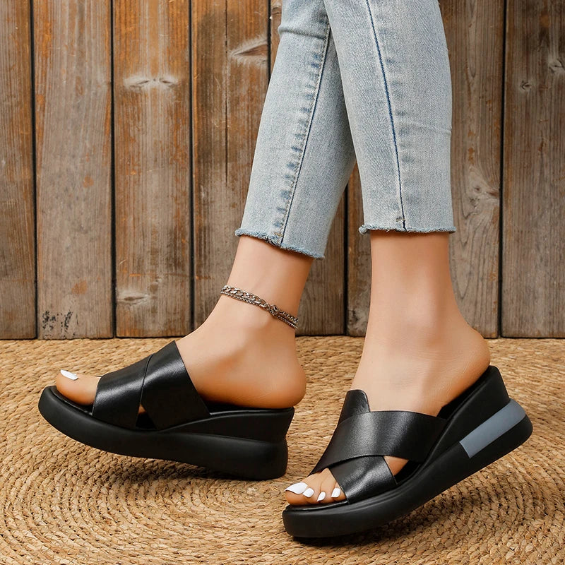 Wedge Heel Sandals Women's Summer New Fashion Muffin Open-toe Fairy Style Outside Wear Thick-soled Shoes Women