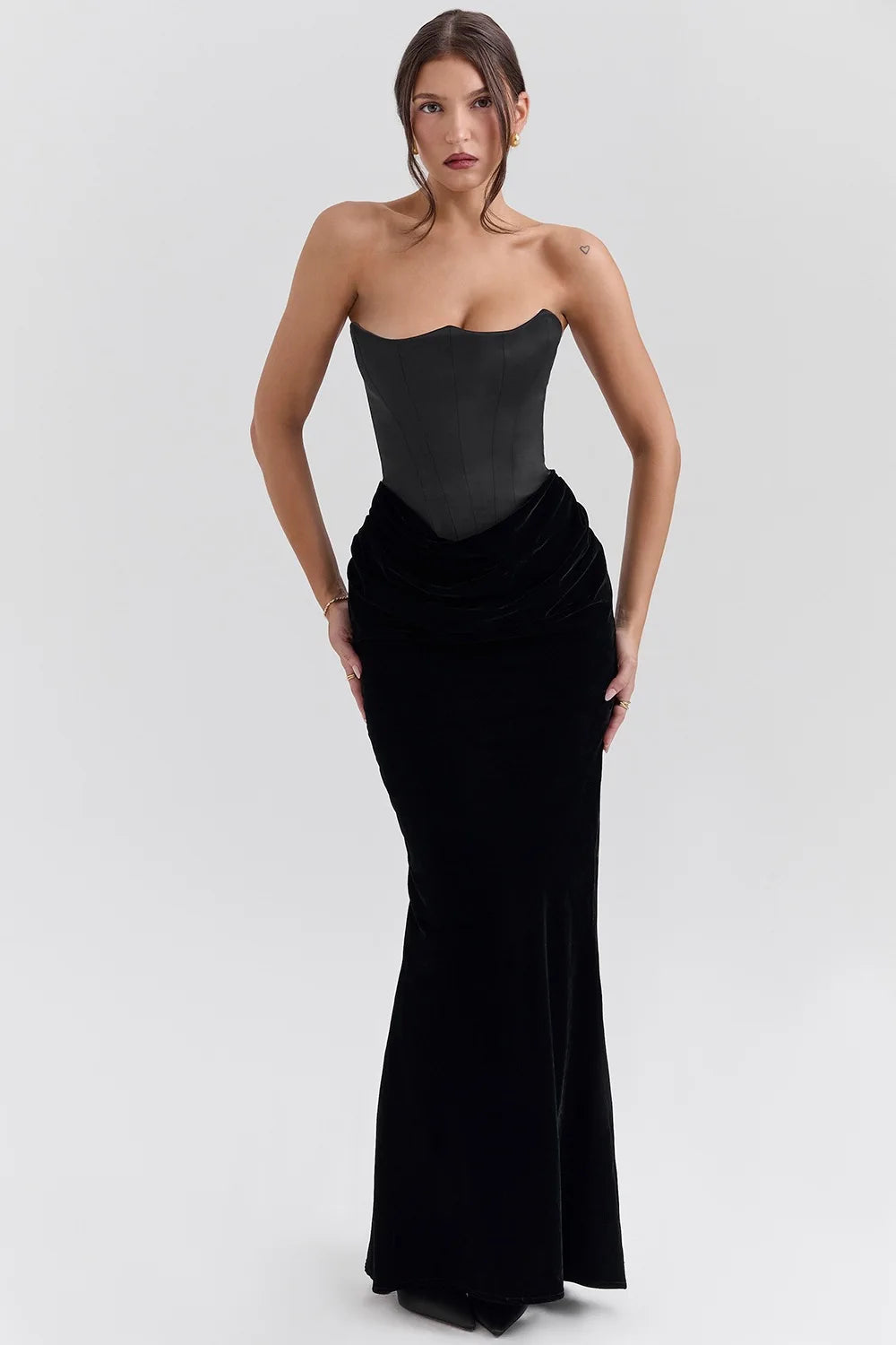 Elegant Mermaid Maxi Dress for Women Formal Occasion Prom Gown Strapless Corset Ruched Long Dress Party Evening Dress Lady Robe