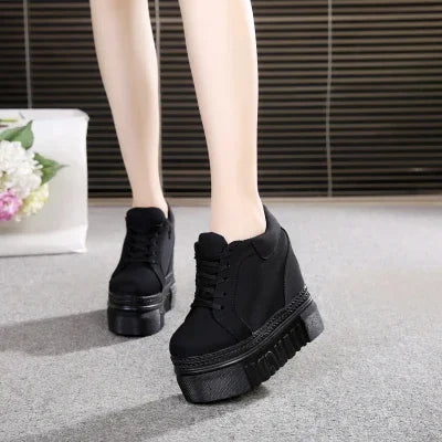 Embroidered Flowers Canvas Sneakers Autumn Women High Wedge Sneaker Fashion White/black/red Platform Woman's Sports Casual Shoes