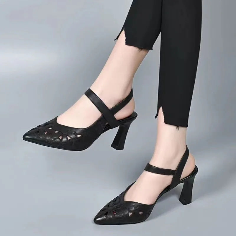 Ladies Shoes Pointed Toe Sandals for Women Block Heel Pumps Footwear Outdoor Red High Heels Spring Summer Chunky Heels Women