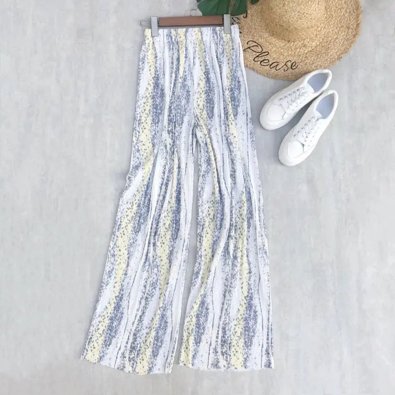 REALEFT 2024 New Spring Summer Painting Printed Long Pants Vintage High Waist Street Casual Loose Wide Leg Trousers Female