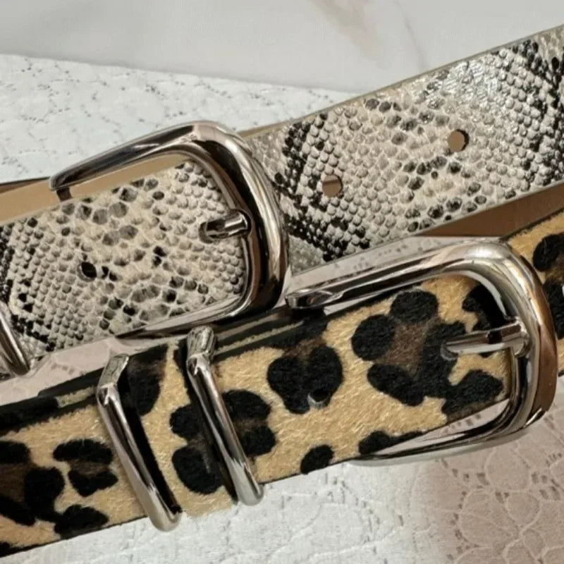 Y2K Leopard Print Belt Women Snake Skin Pattern Belts Jeans Reduce Waistline PU Waistband Skirt Pants Shrink Waist Leather Belt