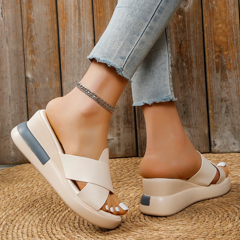 Wedge Heel Sandals Women's Summer New Fashion Muffin Open-toe Fairy Style Outside Wear Thick-soled Shoes Women