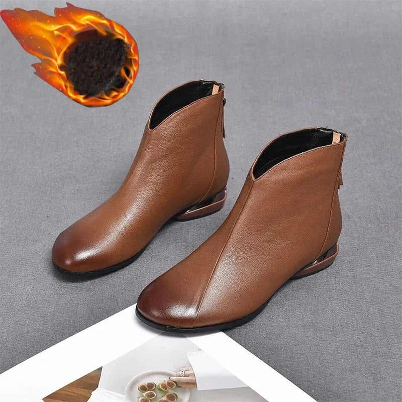 Ankle Boots Ladies England Ladies Autumn Winter Short Boats Women Casual Daily Comfort Pu Leather Low Heel Casual Women's Shoes