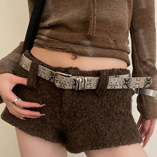 Y2K Leopard Print Belt Women Snake Skin Pattern Belts Jeans Reduce Waistline PU Waistband Skirt Pants Shrink Waist Leather Belt