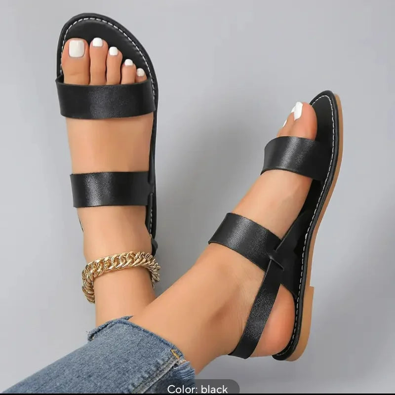 New Women Flat Sandals Leather Cross Strap Rome Style High Quality Summer Ladies Shoes Buckle Strap Zapatos De Mujer