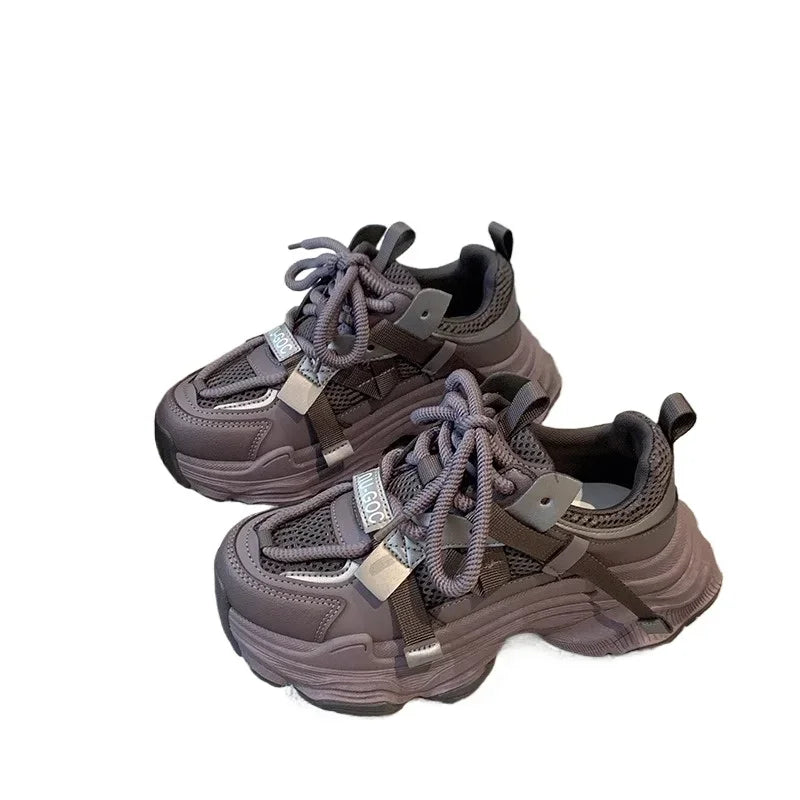 Women's Chunky Sneakers Breathable Mesh Platform Sports Shoes Woman Fashion Lace Up Thick Sole Casual Mujer 2024