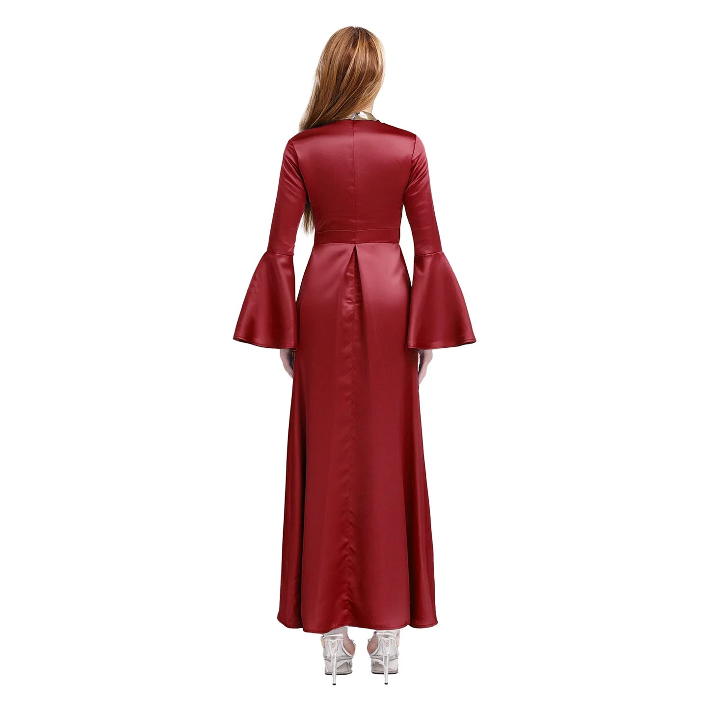 Womens Metallic Shiny Church Priest Clergy Robe Tunic Dress Long Sleeve with Flared Cuffs Cassock Halloween Cosplay Costume