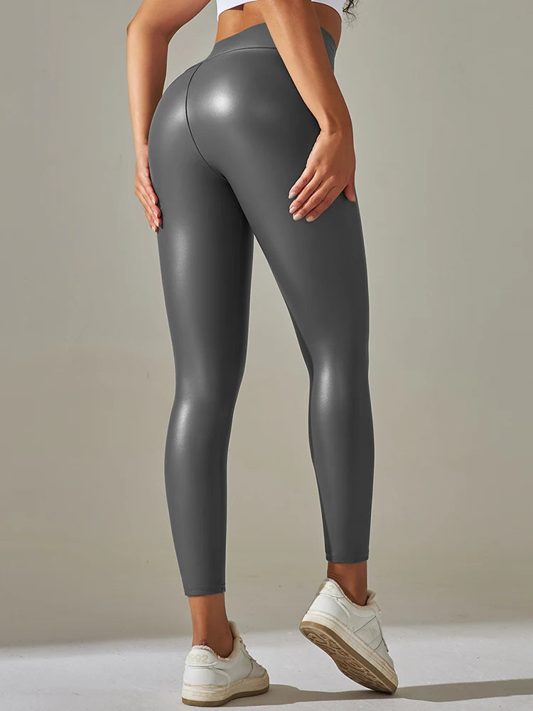 Fashion Black PU Leather Pants Women High Waist Skinny Push Up Leggings Elastic Trousers Jeggings Sexy Faux Leather Leggings
