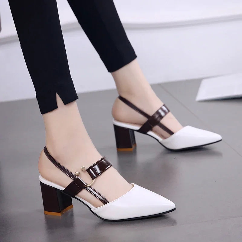 Women's Shoes Trend 2024 Shoe Genuine Leather Medium Heel Block Heels Mirror Luxury Designer Chunky Sandals Ladies Sexy Sandal
