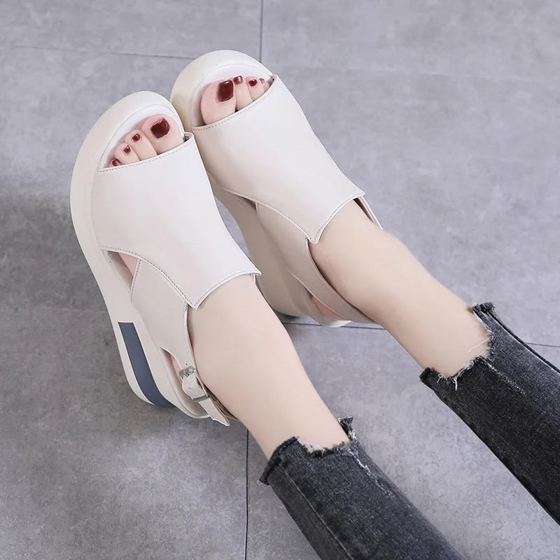 Retro Roman Wedge Sandals – Peep-Toe Beach Shoes with Soft Sole
