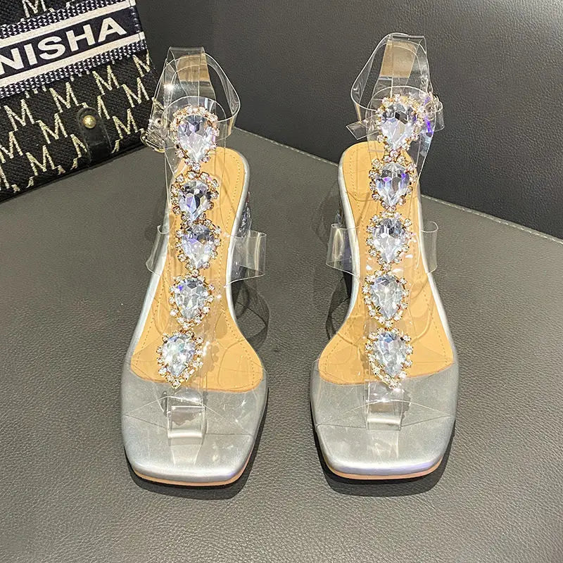 Plastic Sandal Block Heels 2022 Summer Sale Of Women's Shoes Suit Female Beige Buckle Strap All-Match Transparent Chunky Fashion