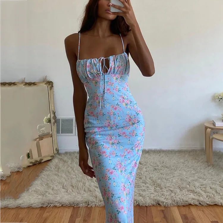 Sexy V-Neck Maxi Dress Elegant Vintage Floral Printed Party Dress Spring Summer Holiday Style Dresses For Womene Vestido