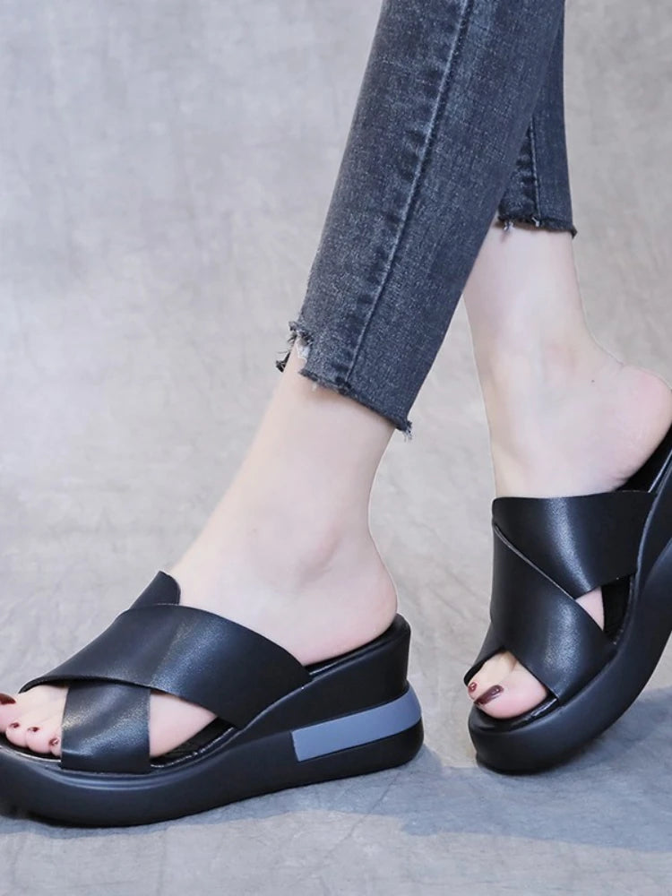 Retro Roman Wedge Sandals – Peep-Toe Beach Shoes with Soft Sole