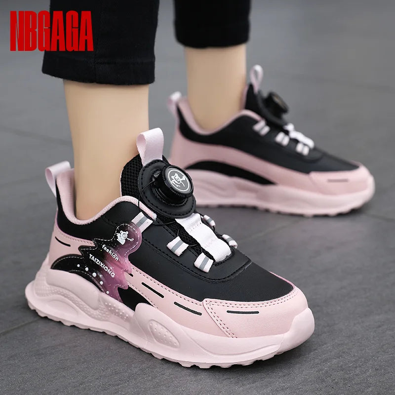 Leather Girls Sneakers Chunky Sole Lightweight School Shoes Girls Non Slip Comfy Casual Walking Running Sneakers