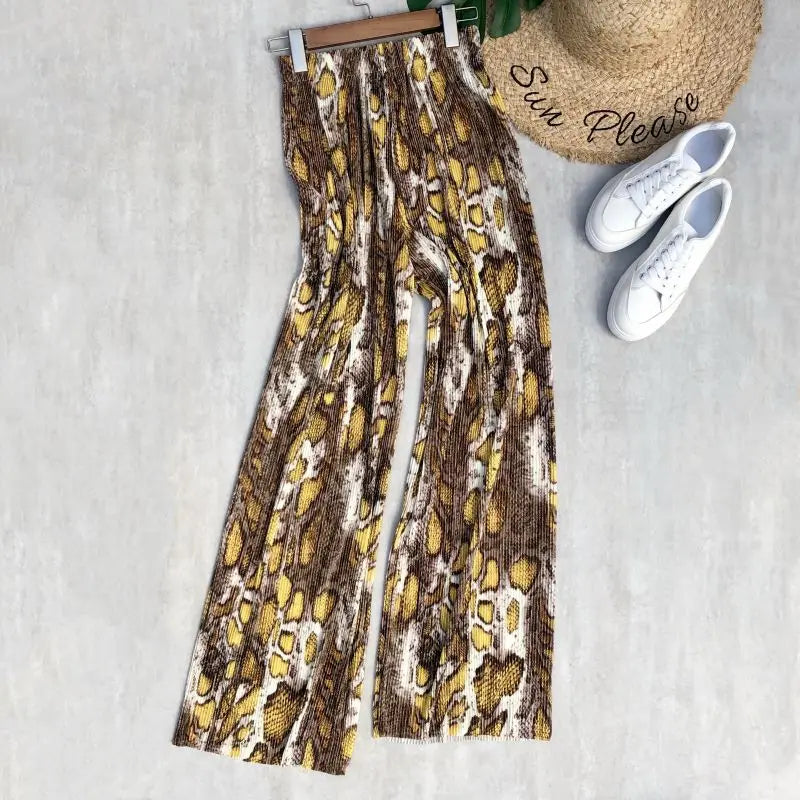 REALEFT 2024 New Spring Summer Painting Printed Long Pants Vintage High Waist Street Casual Loose Wide Leg Trousers Female