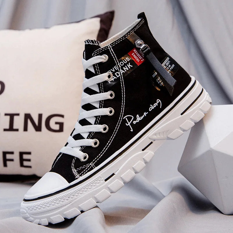 2025 New Men's Sneakers Breathable High Top Canvas Shoes for Men Korean version Fashion Men's Casual Shoes Platform Tennis Shoes