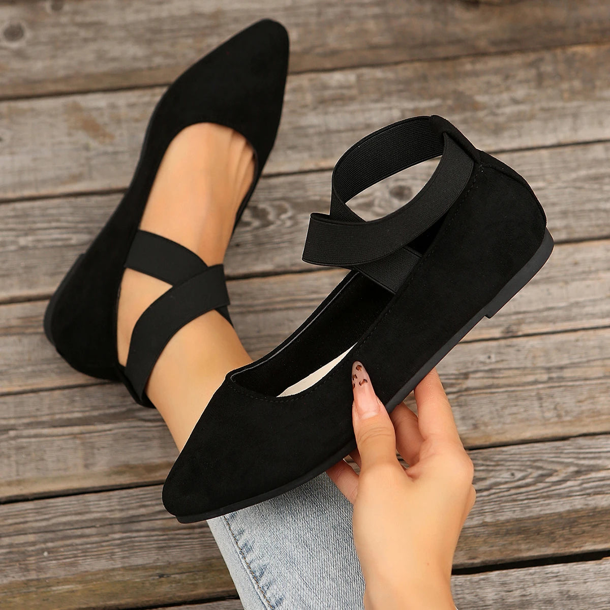Flat Pointed Toe Flats for Women 2025 Spring New Beanie Shoes Shallow Mouth Elastic Strap Casual Women's Shoes