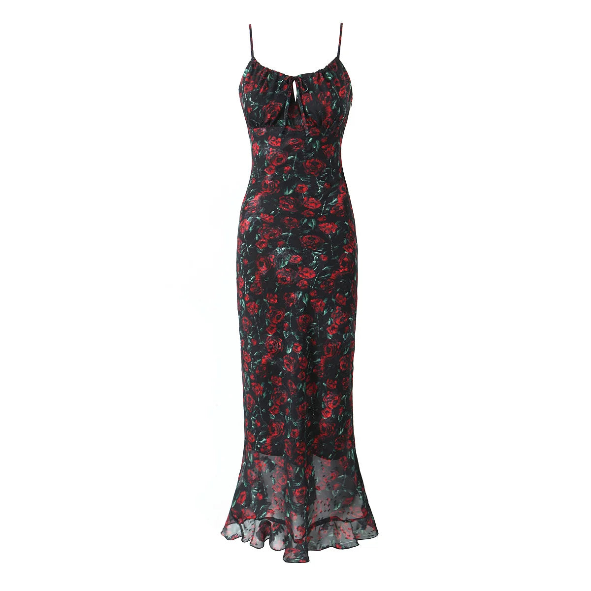 Midi Dresses For Women 2025 Summer Bodycon Midi Dresses Sexy Long Dress Elegant Black Floral Dress Front Tie Vintage Clothes