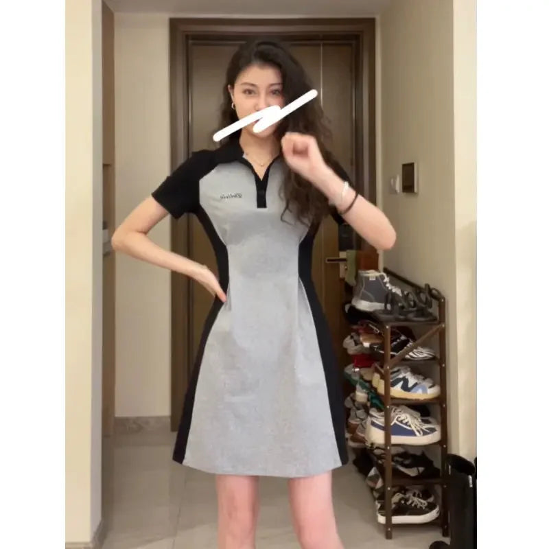Midi Female Dresses 2024 Splicing Grey Clothing Women's Dress Short Mini Trendy Cheap Casual Offer Elegant Hot Cotton Sale Y2k