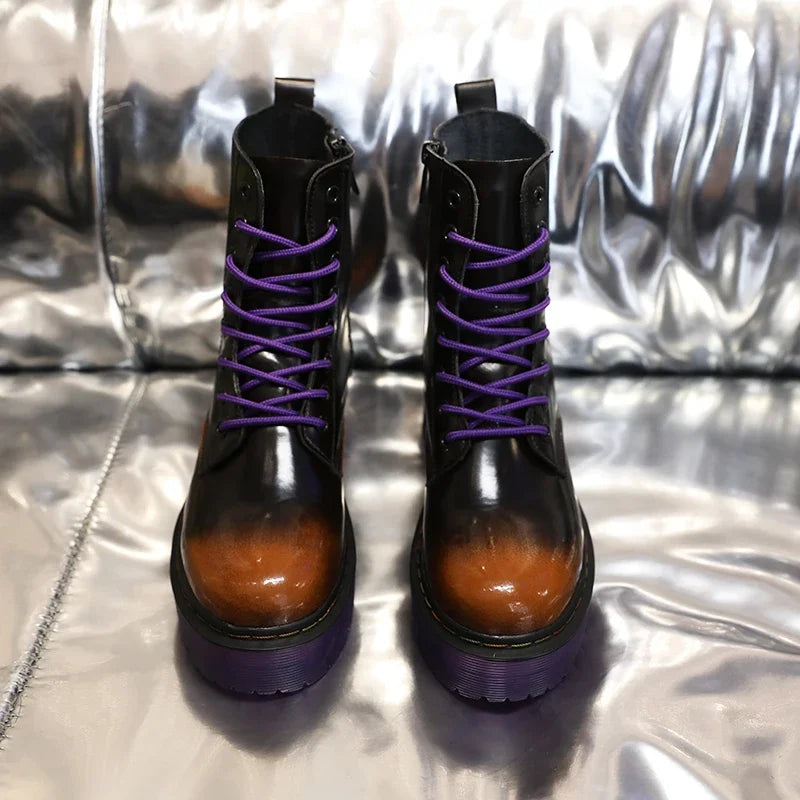 Ankle Boots for Woman 2025 New Women Increased Boots Fashion Genuine Leather PurpleCasual Motorcycle Luxury Shoes