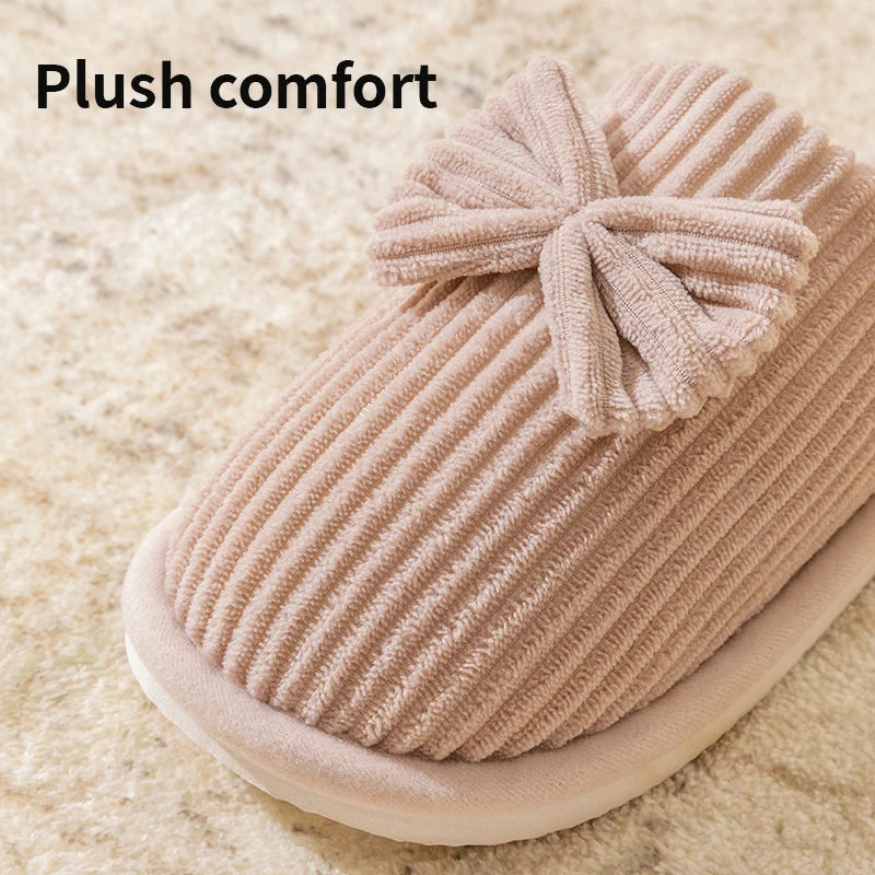 Women’s Bowknot Plush Slippers – Cozy Indoor Fleece Slides
