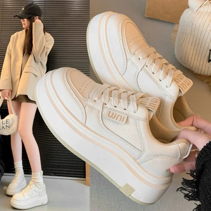 【2025 Best Seller】Women's Chunky Sole White Shoes Platform Sneakers Orthopedic Comfort Slip-On Lace-Up Casual Fashion Sneakers