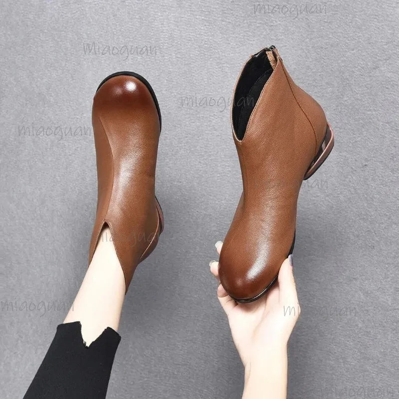 Ankle Boots Ladies England Ladies Autumn Winter Short Boats Women Casual Daily Comfort Pu Leather Low Heel Casual Women's Shoes