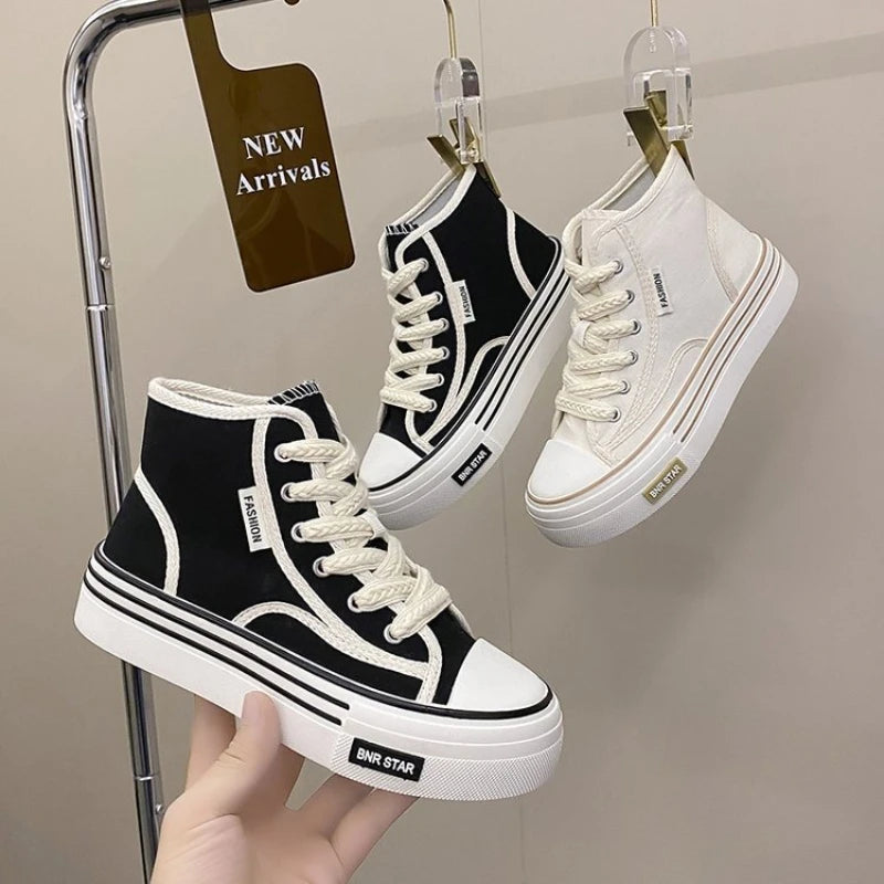 Canvas shoes for women, new spring and autumn 2025 fashion casual sneakers, student thick-soled white breathable leisure shoes