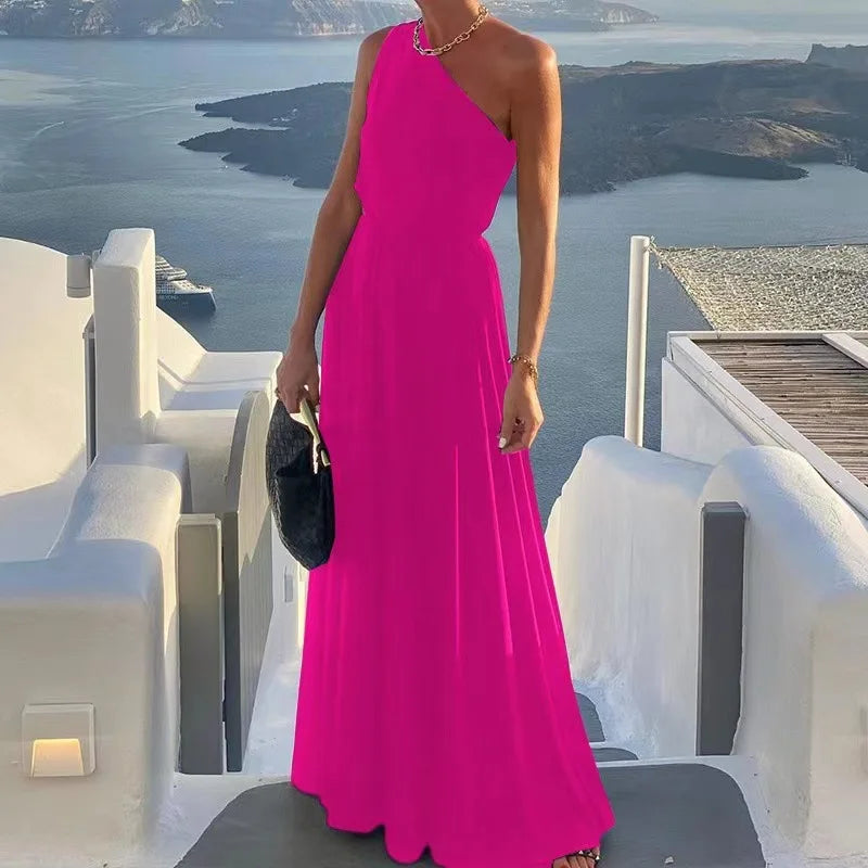 Sexy Off Shoulder Black Maxi Dress Women 2024 Summer Beach Sleeveless One Shoulder Long Dresses For Women Robe Femme