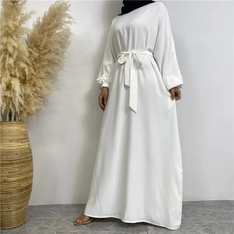 Modest for Muslim Women Casual Abayas Prayer Longue Maxi Dress Dubai Turkey Arabic Robe Belted Ramadan Eid Kaftan Islam Jalabiya