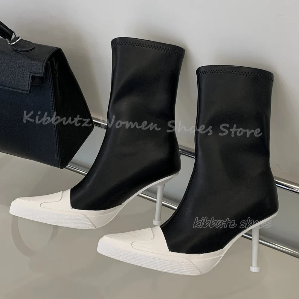 Ankle Boots Genuine Leather Mixed Color Fashion Concise Elegant Sexy Novelty Women Shoes Newest Thin Heels Pointed Toe Slip-On